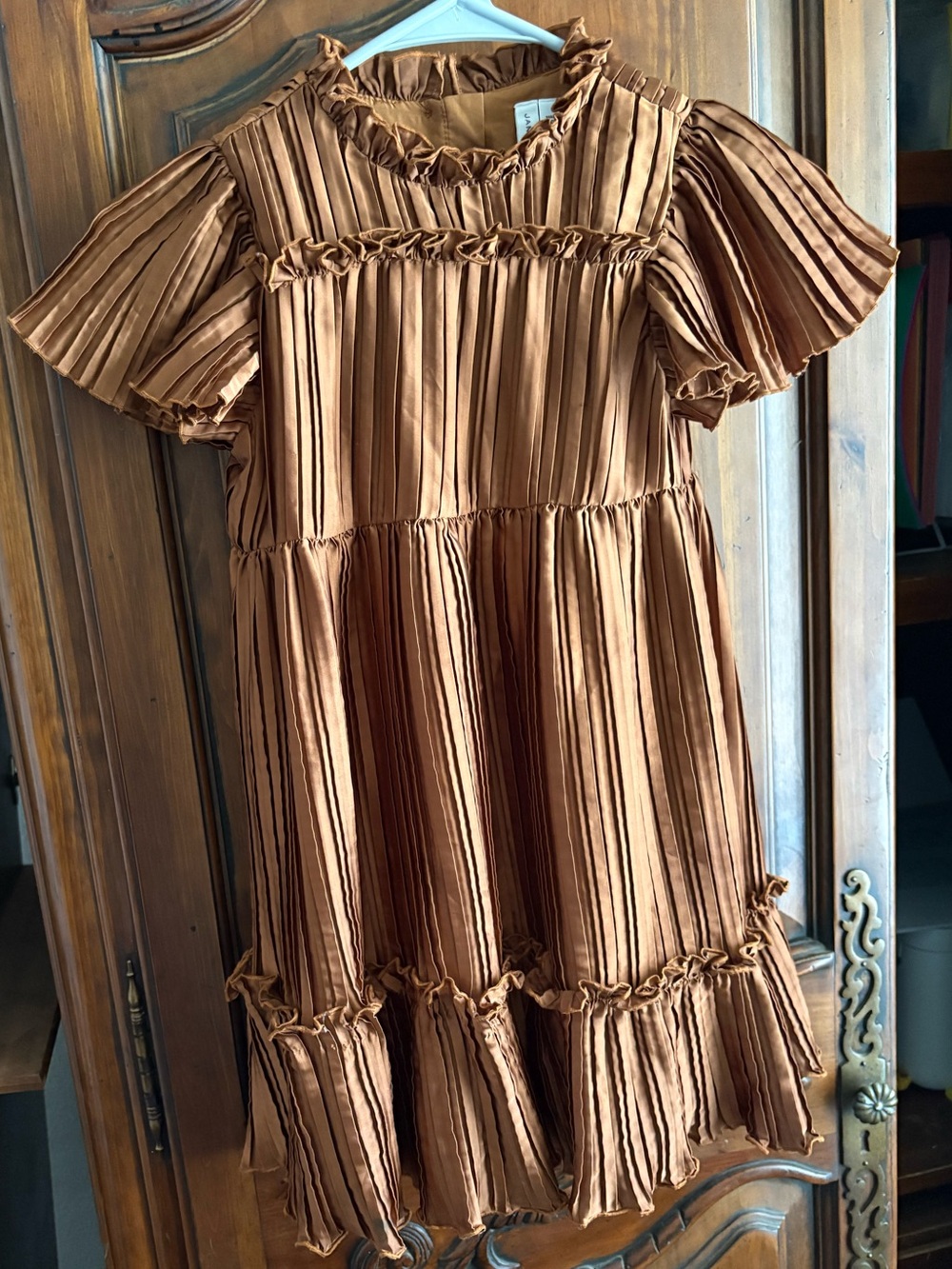 Janie and Jack Ruffle Pleated Dress in Brown Size 7